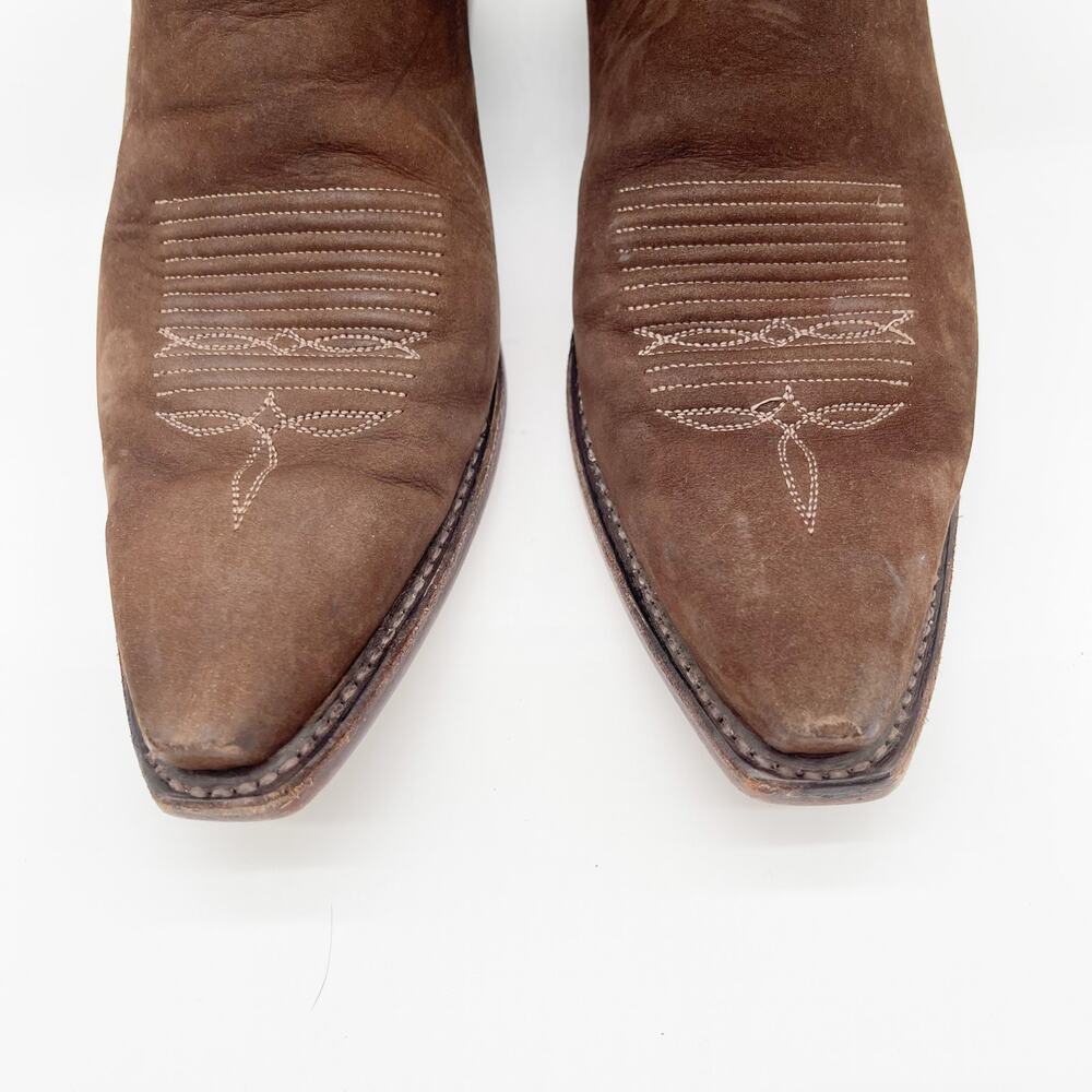 Lucchese Women’s 10 Brown Suede Red Leather Colorblock Snip Toe Cowgirl Boots - Picture 6 of 11